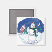 Vintage-kerstsnowman Waving Magneet (Voorkant / Achterkant)