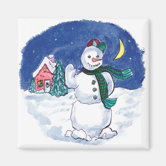 Vintage-kerstsnowman Waving Magneet (Voorkant)