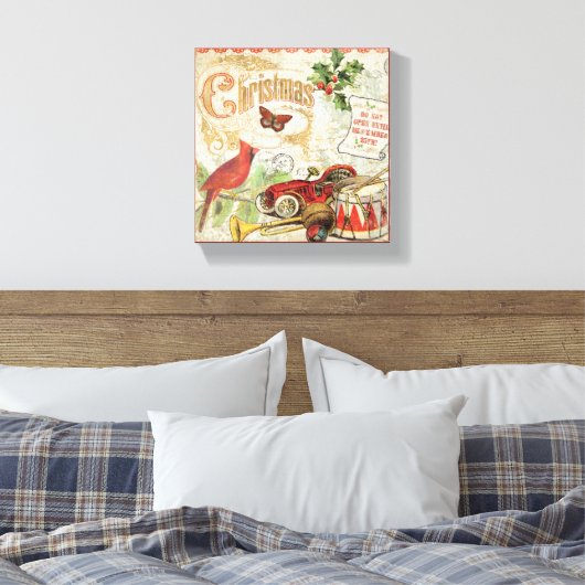 Vintage kerstspeelgoed canvas afdruk (Insitu (Slaapkamer))