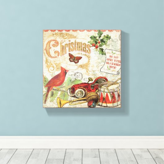 Vintage kerstspeelgoed canvas afdruk (Insitu (Houten vloer))