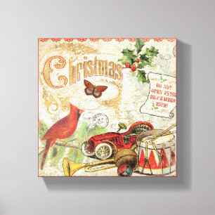 Vintage kerstspeelgoed canvas afdruk