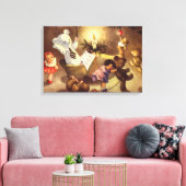 Vintage kerstspeelgoed, danspoppen, Teddy Bears Canvas Afdruk (Insitu (Woonkamer))