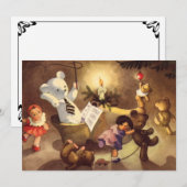 Vintage kerstspeelgoed, danspoppen, Teddy Bears Feestdagenkaart (Voorkant / Achterkant)