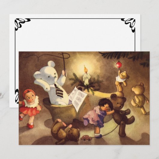 Vintage kerstspeelgoed, danspoppen, Teddy Bears Feestdagenkaart (Voorkant / Achterkant)