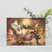 Vintage kerstspeelgoed, danspoppen, Teddy Bears Feestdagenkaart (Staand voorkant)