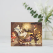 Vintage kerstspeelgoed, danspoppen, Teddy Bears Feestdagenkaart (Staand voorkant)