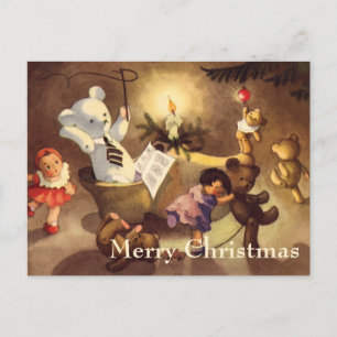 Vintage kerstspeelgoed, danspoppen, Teddy Bears Feestdagenkaart