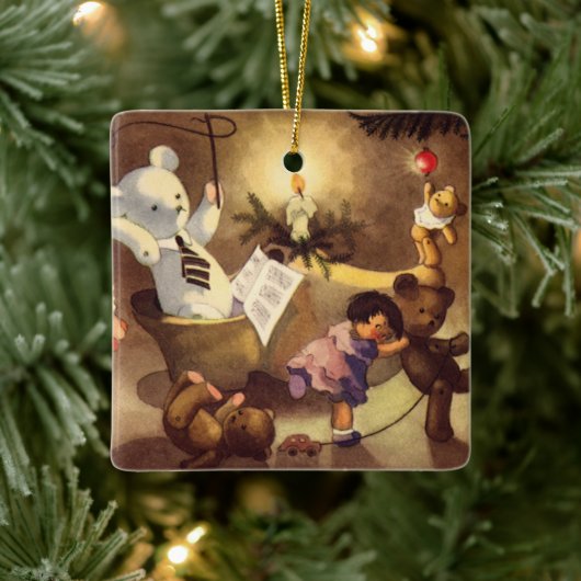 Vintage kerstspeelgoed, danspoppen, Teddy Bears Keramisch Ornament (Boom)