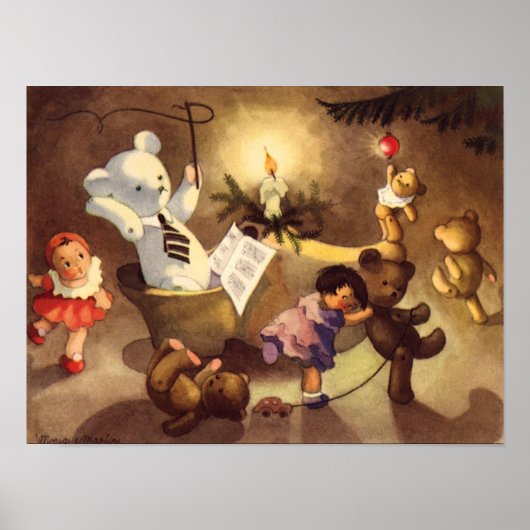 Vintage kerstspeelgoed, danspoppen, Teddy Bears Poster (Voorkant)