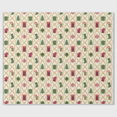 Vintage kerstspots cadeaupapier (Vlak)