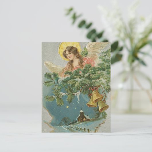 Vintage kerststad Angel Feestdagenkaart (Staand voorkant)