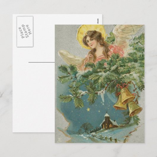 Vintage kerststad Angel Feestdagenkaart (Voorkant / Achterkant)