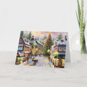 Vintage-kerststad Feestdagen Kaart (Voorkant)
