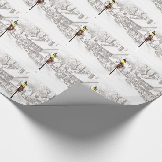 Vintage kerststad inpakpapier (Hoek)