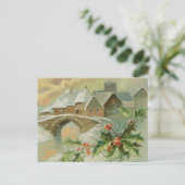 Vintage Kerststad met Holly Feestdagenkaart (Staand voorkant)