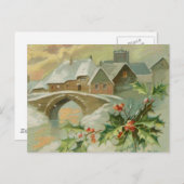 Vintage Kerststad met Holly Feestdagenkaart (Voorkant / Achterkant)