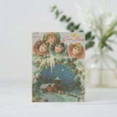 Vintage kerststad met kinderen feestdagenkaart (Staand voorkant)