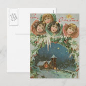 Vintage kerststad met kinderen feestdagenkaart (Voorkant / Achterkant)