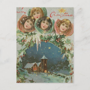 Vintage kerststad met kinderen feestdagenkaart