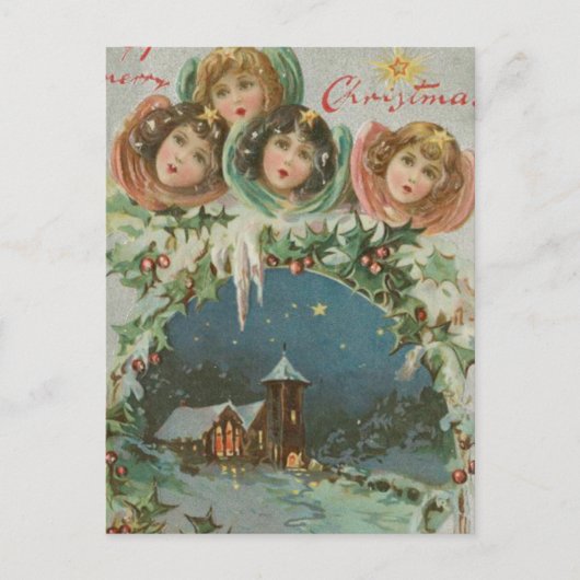 Vintage kerststad met kinderen feestdagenkaart (Voorkant)