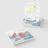 VINTAGE KERSTSTAD RODE KARDINAAL GEPERSONALISEERD STENEN ONDERZETTER (Zijkant)