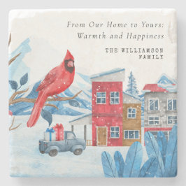 VINTAGE KERSTSTAD RODE KARDINAAL GEPERSONALISEERD STENEN ONDERZETTER