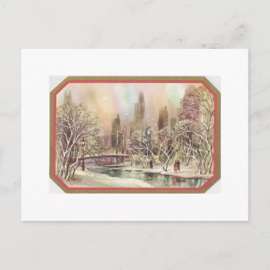 Vintage Kerststad Scene Feestdagenkaart (Voorkant)