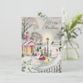 Vintage Kerststad Winter Scene Feestdagenkaart (Staand voorkant)