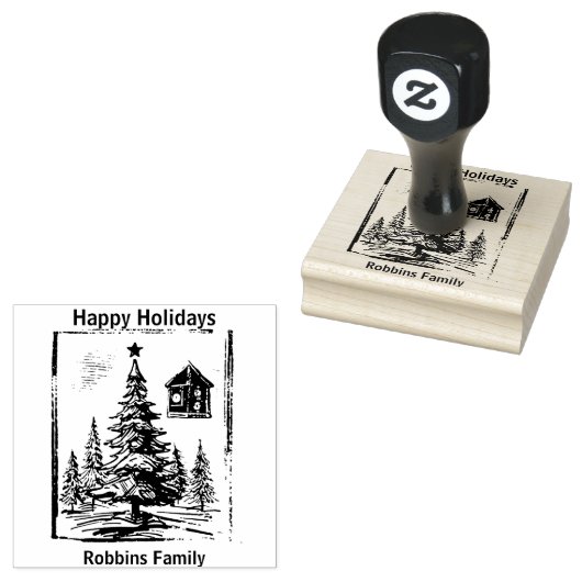 Vintage kerststempel dennenboom bewerkbaar rubberstempel (Gestempeld)