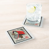 Vintage kerststempel glazen onderzetter (Schuin)