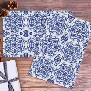 Vintage kerstster Blue op witte keramische keramis Tissuepapier