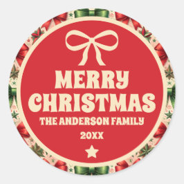 Vintage kerststerren en -bogen ronde sticker