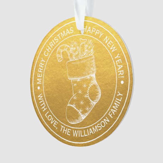 Vintage kerststookfeestdag wint goud ornament (voorkant)