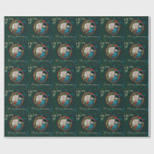 Vintage kerststooking Kind, Snowflakes Green Cadeaupapier (Vlak)