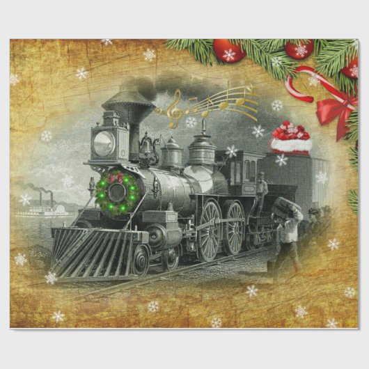 Vintage-kerststoomtrein Cadeaupapier (Vlak)