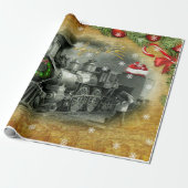 Vintage-kerststoomtrein Cadeaupapier (Uitgerold)