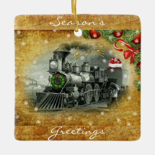 Vintage-kerststoomtrein Keramisch Ornament (Voorkant)