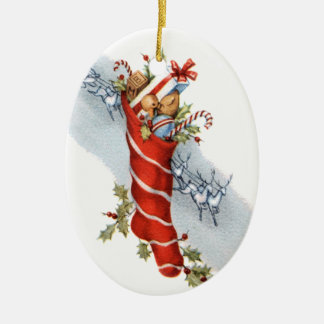 Vintage kerststop met speelgoed keramisch ornament