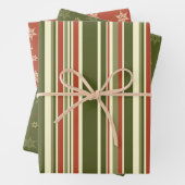 Vintage kerststreep rood en groen inpakpapier vel (In situ)
