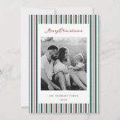 Vintage kerststrepen tweezijdige familiefoto feestdagenkaart (Voorkant)