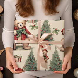 Vintage-kerstteddy Bear Cadeaupapier