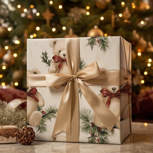 Vintage-kerstteddy Bear Cadeaupapier