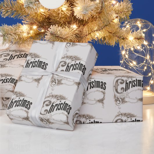 Vintage kersttekst met  rand cadeaupapier (Feestdagen)