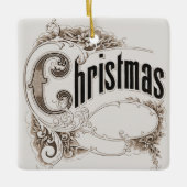 Vintage kersttekst met  rand keramisch ornament (Voorkant)