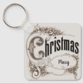 Vintage kersttekst met  rand sleutelhanger (Voorkant)