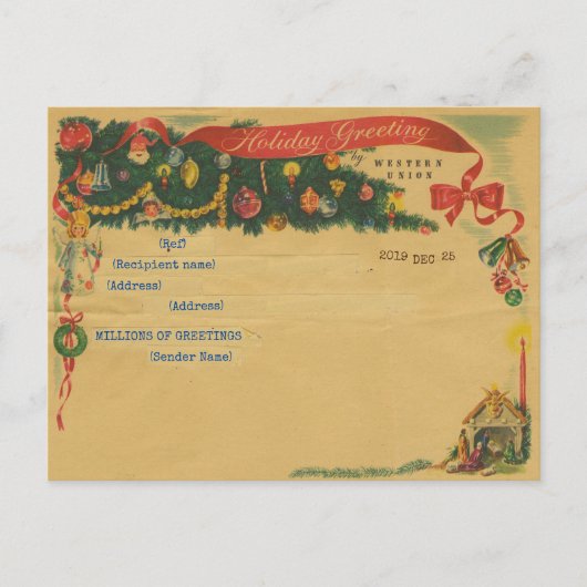Vintage-kersttelegram () briefkaart (Voorkant)