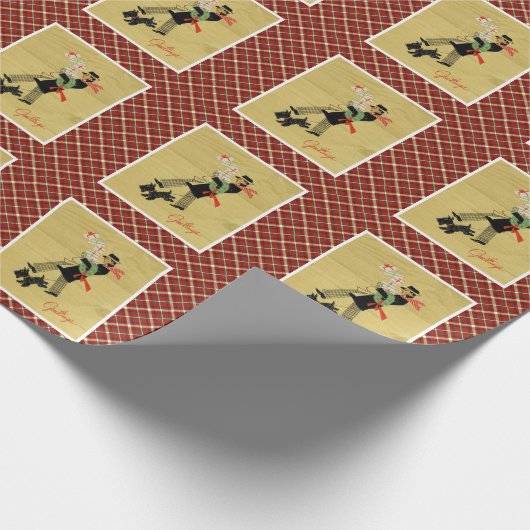 Vintage kerstterrier Dog Cadeaupapier (Hoek)