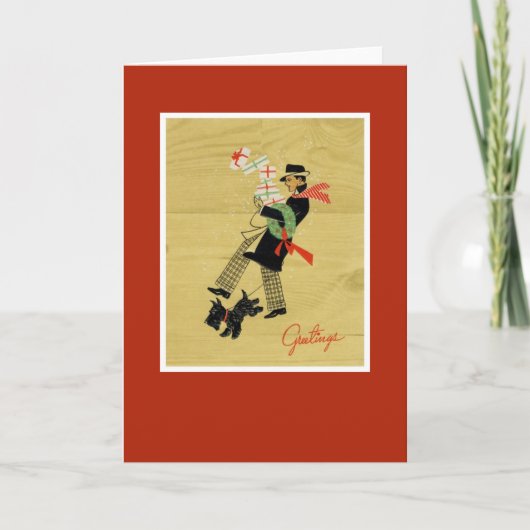 Vintage kerstterrier Dog Feestdagen Kaart (Voorkant)