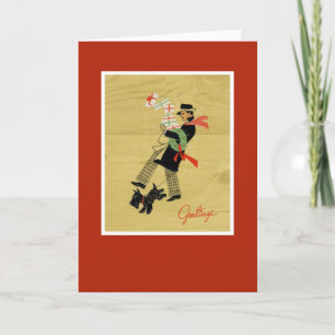 Vintage kerstterrier Dog Feestdagen Kaart