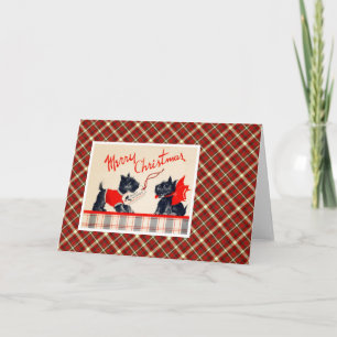 Vintage kerstterrier Dog Feestdagen Kaart